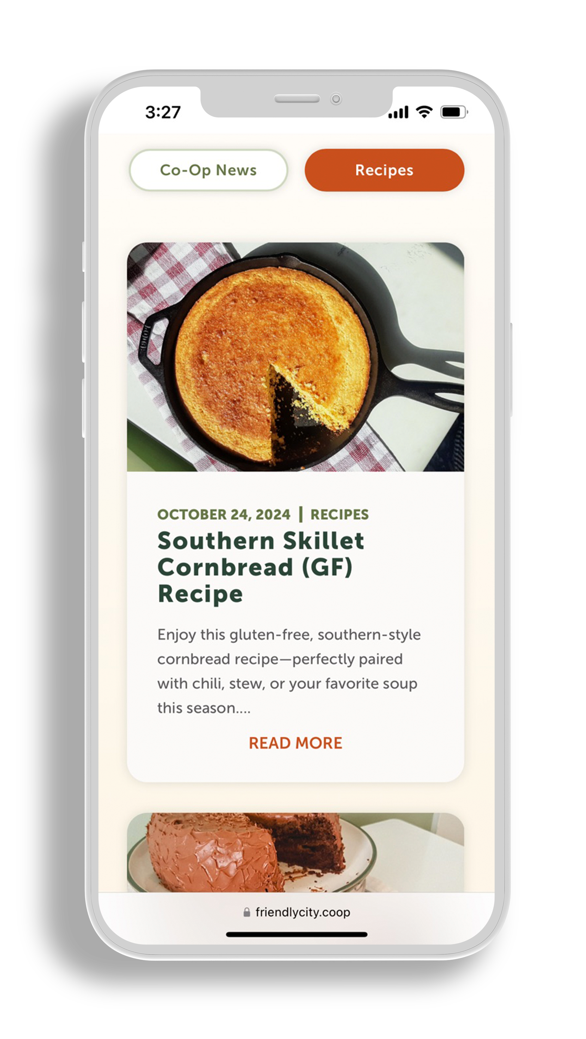 iPhone mockup of Friendly City Food Co-ops new mobile friendly website